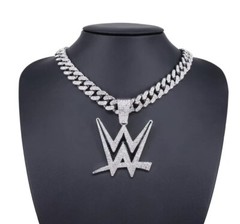 WWE Gem Chain 24&Prime; Iced Out Pendant Necklace Gold Silver Wrestling Fan Jewelry