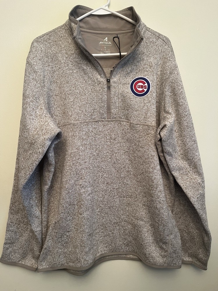 Antigua Chicago Cubs Beige Quarter Zip Pullover Sweatshirt Men&rsquo;s Size Large