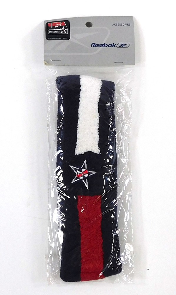 USA Basketball Headband NBA Red/White/Blue USA Logo Sweatband O/S Reebok New