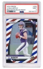 2024 Panini Prizm – Rookies J.J. McCarthy #400 Red White & Blue Prizm (RC) PSA 9