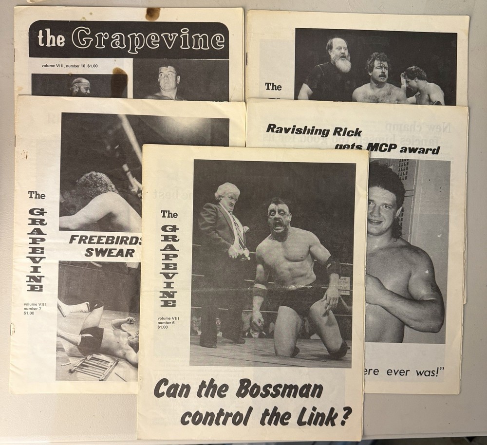 Lot of 5 VTG « The Grapevine » Florida Wrestling Prog. Vol VIII 6-10 CWF Freebirds