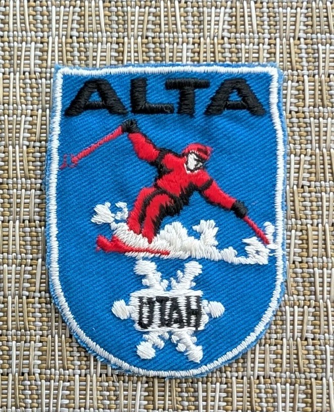 Vintage Alta Utah Ski Patch Skier In Deep Powder 1980s
