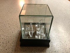 3 Ring Deluxe Championship Ring Glass Display Case Wood Base w/3 Stands