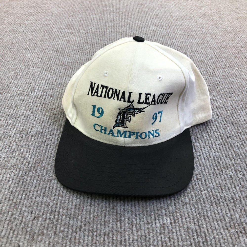Vintage Florida Marlins Hat Cap Snap Back One Size White Baseball 1997 NL Champs