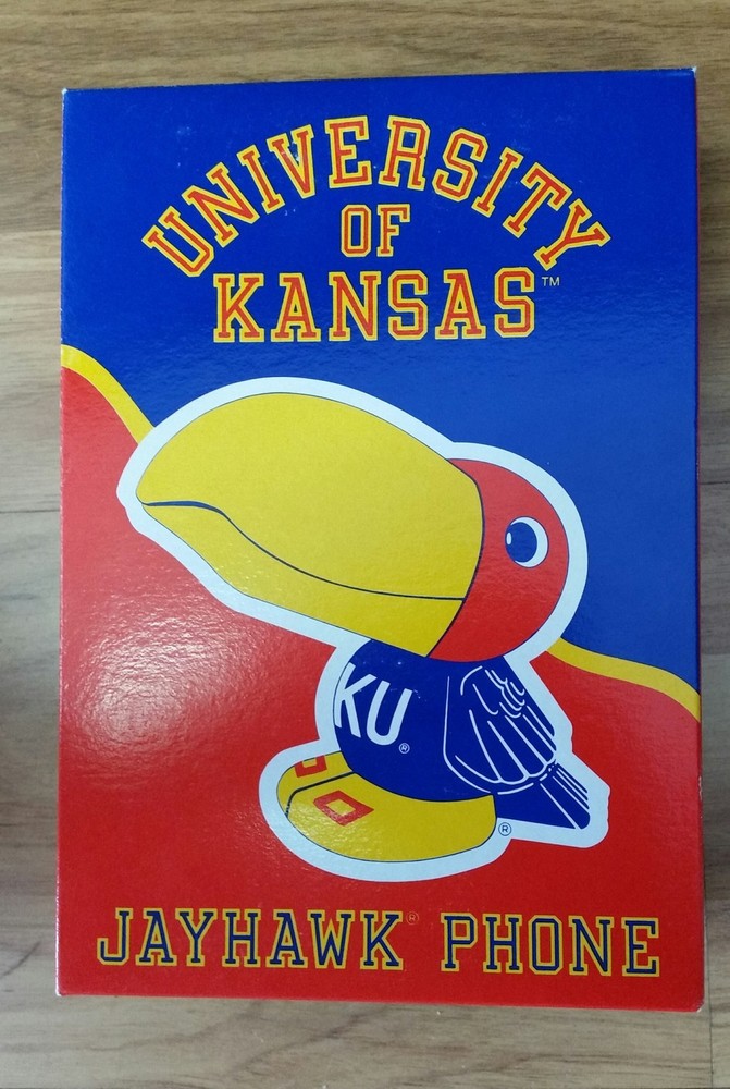 University of Kansas – Jayhawk Push Button Phone Desk Top – Vintage KU In Box