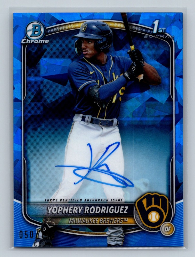 Yophery Rodriguez 2025 Bowman Chrome 1st Sapphire Auto /199 #CPS-YR Brewers