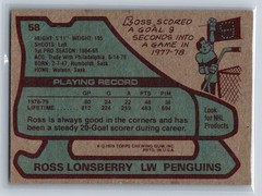 Ross Lonsberry 1979-80 Topps Pittsburgh Penguins 58