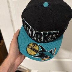 New Era 59FIFTY Fitted San Jose Sharks NHL Cap Hat Black/Teal Size 7 1/8