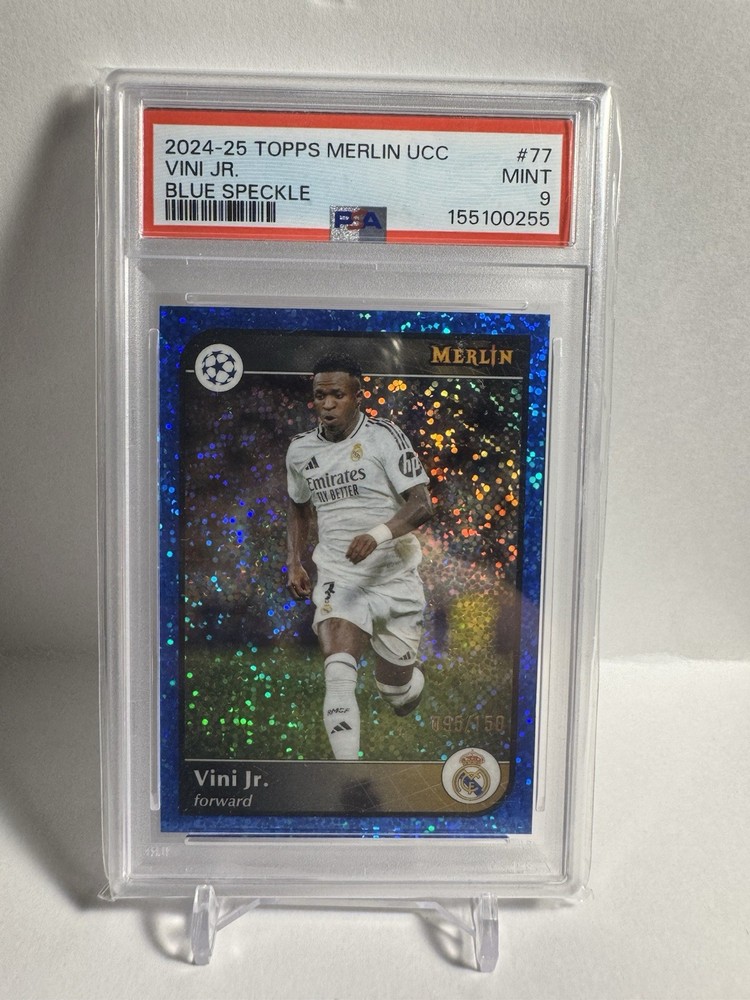 Topps Merlin UCC Vini Jr. Real Madrid #77 Blue Speckle95 /150 PSA 9