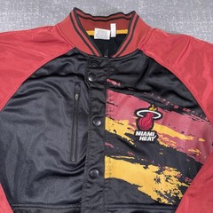 Miami Heat Jacket Mens Large Black Red NBA Basketball Varsity Zipway Snap Button