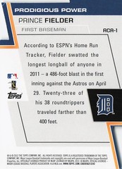 2012 Topps #ACA-1 Prince Fielder A Cut Above Detroit Tigers
