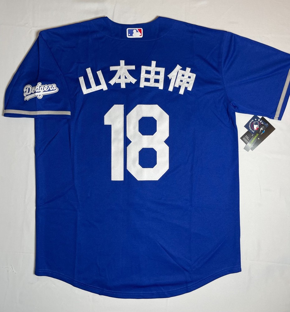 Los Angeles Dodgers Yoshinobu Yamamoto #18 Japanese Kanji Blue Alternate Jersey