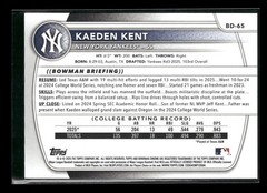 2025 Bowman Draft #BD-65 Kaeden Kent New York Yankees First 1st Bowman