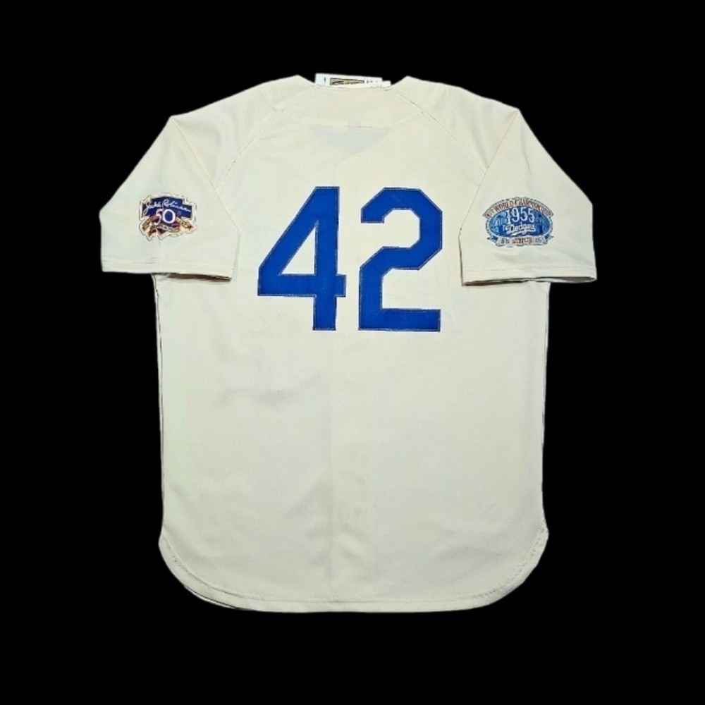 Jackie Robinson Brooklyn Los Angeles Dodgers 1955 Men&rsquo;s Cream Baseball Jersey