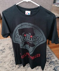 Vtg Men Philadelphia Phillies Blackout Bell Logo T-Shirt Majestic M Authentic