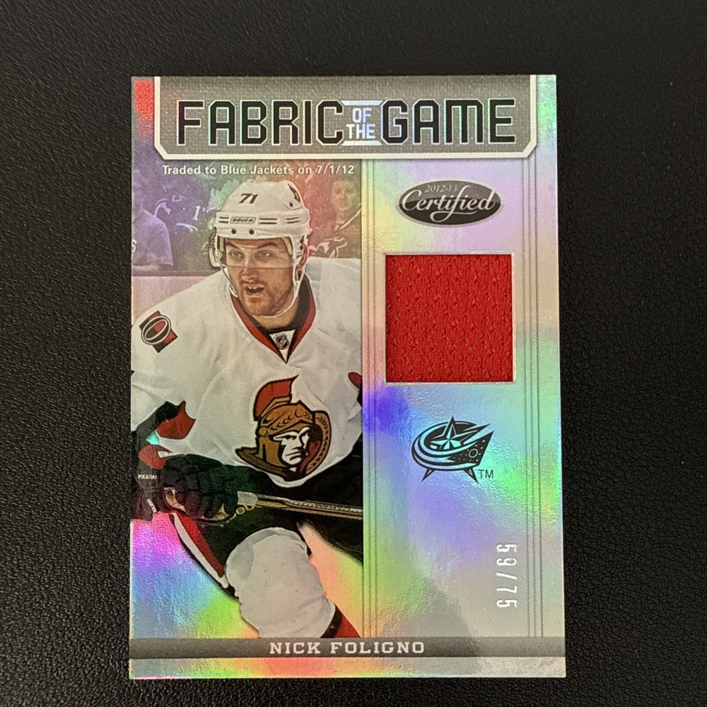 2012-13 Panini Certified – Fabric of the Game #FOG-NF Nick Foligno /75 (MEM)