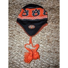Auburn Beanie With Tassel&rsquo;s. Orange, Navy Blue And White. One Size Fits All