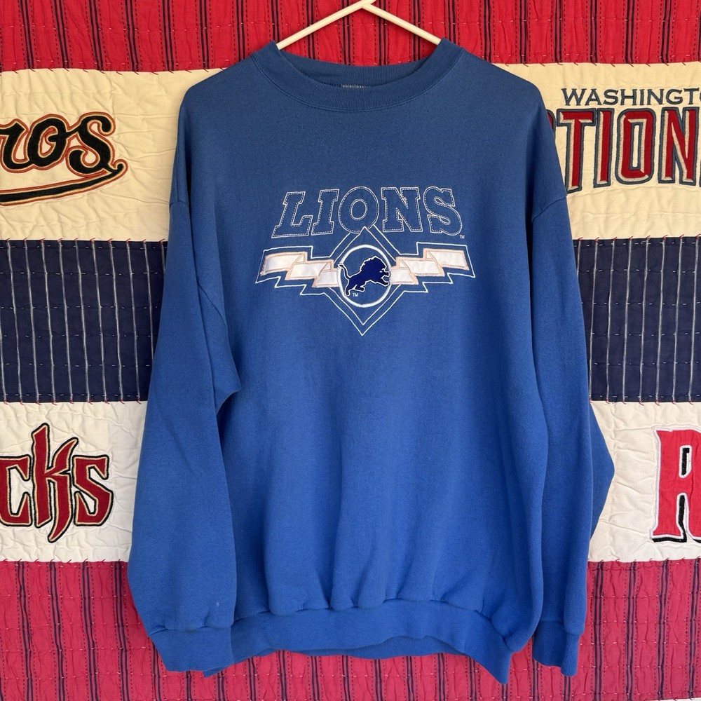 Size XL – Vtg Logo 7 Detroit Lions Blue Crewneck Sweatshirt