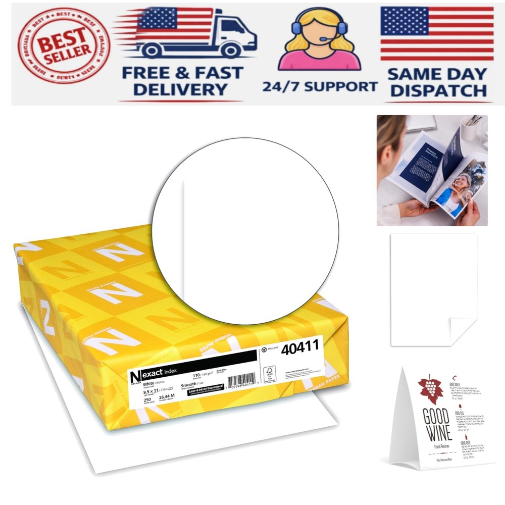 Neenah Exact Index Card Stock, 110 lb, 94 Bright, 8.5×11, 250 Sheets – White