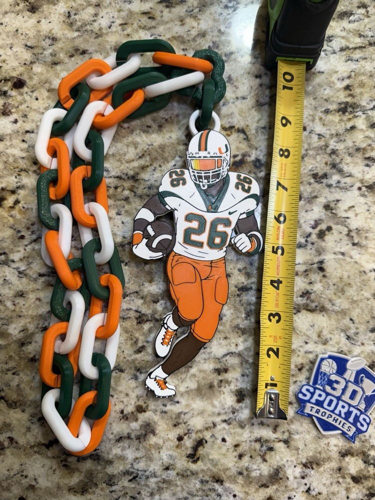 Miami Hurricanes Sean Taylor Hype Chain. 3d Printed NCAA Football Plastic.