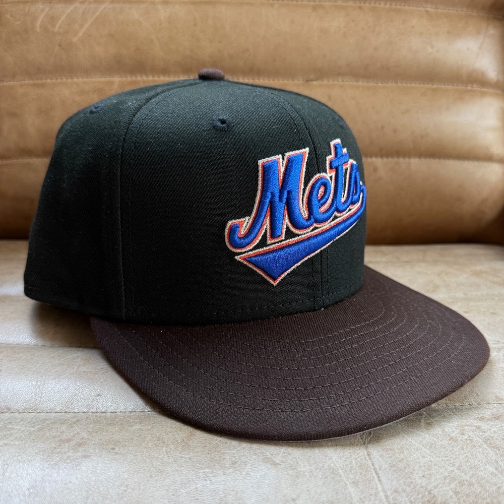 New Era New York Mets 7-3/8 MLB Script Black Brown Blue Gold, Gray UV Worn