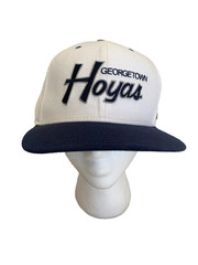Vintage Nike Georgetown Hoyas Snapback Hat White Navy Blue Embroidered Flat Bill