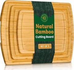 Wood Cutting Board – 3 Piece Bamboo Set, 3-Piece, Natural