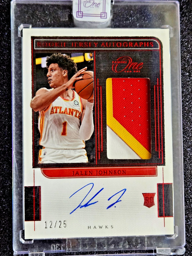2021-22 Jalen Johnson Panini One and One Prime Rookie Jersey Autographs Red /25
