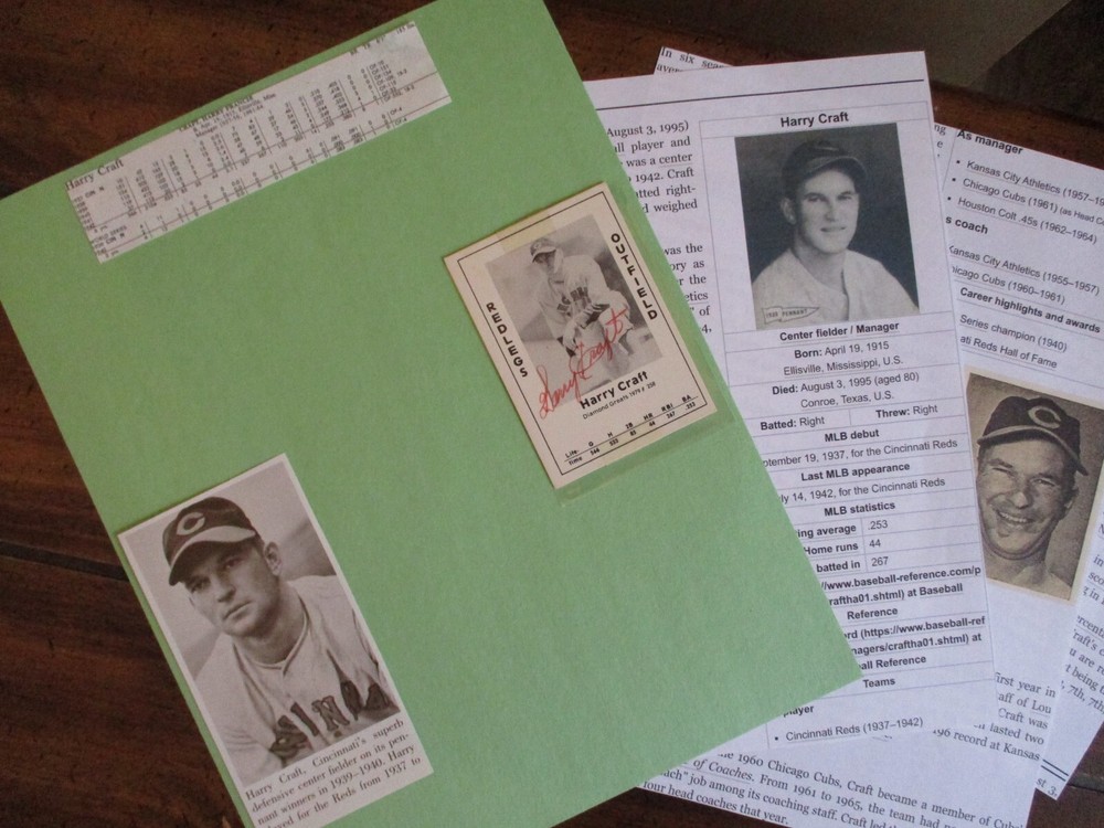 HARRY CRAFT(D-1995)Signed 1979 Diamond Greats Card w/8 x 11 Display w/Obit/Photo