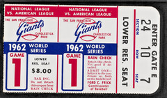 1962 World Series WHITEY FORD « WS 10th WIN MLB RECORD » game 1 ticket PSA grade 5