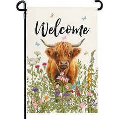 Dacawin Welcome Spring Highland Cow 12×18 inches, welcome cow garden flag