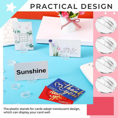 100 Pcs Clear Mini Card Stands Plastic Place Card Holders Paper