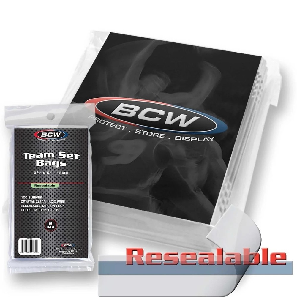 (1000 Count) BCW Resealable Team Set Bags (10 Packs) (3 3/8&Prime; x 5&Prime;) Sports Cards