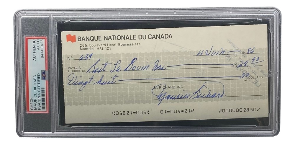 Maurice Richard Signed Montreal Canadiens Bank Check #639 PSA/DNA