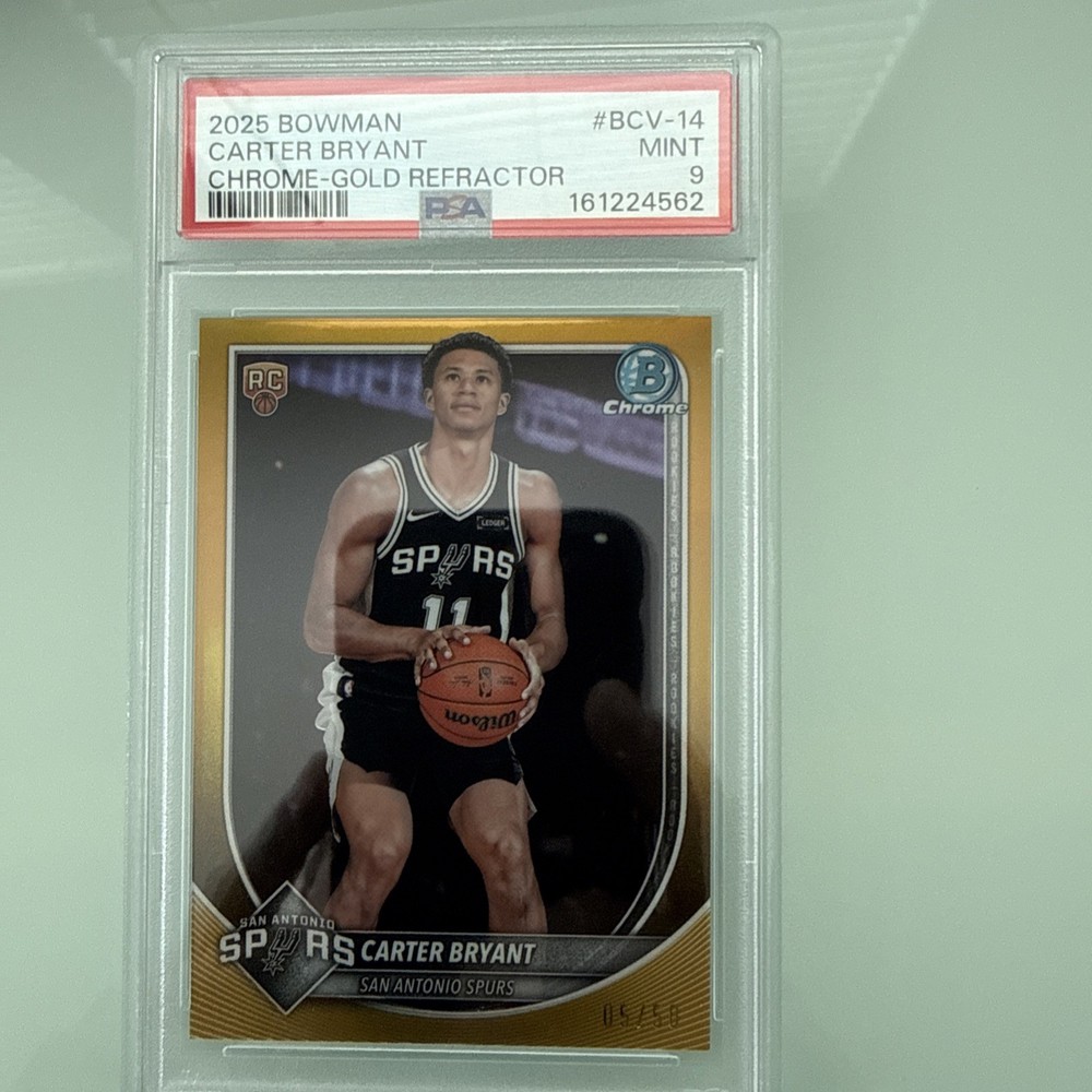2025-26 Bowman Chrome Carter Bryant Spurs BCV-14 RC Gold Refractor /50 PSA 9
