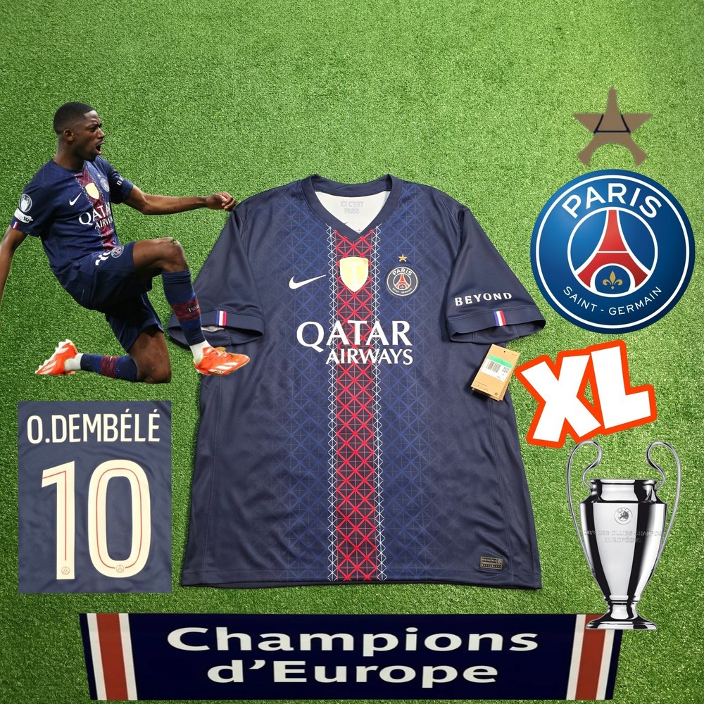 🇫🇷 Nike PSG Ousmane Dembele #10 2025/2026 Home Blue Jersey UCL Patches New