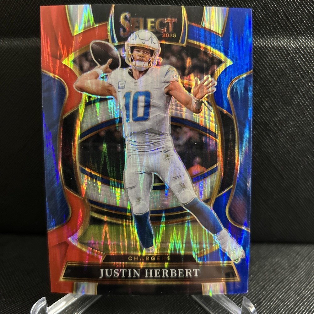 2025 Panini Select – Concourse Justin Herbert #1 Red & Blue Shock Prizm