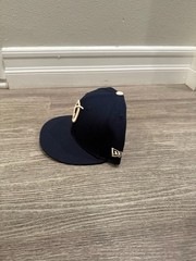 New Era Los Angeles Dodgers Script D Navy Fitted Hat Cream Logo Size 7 1/4