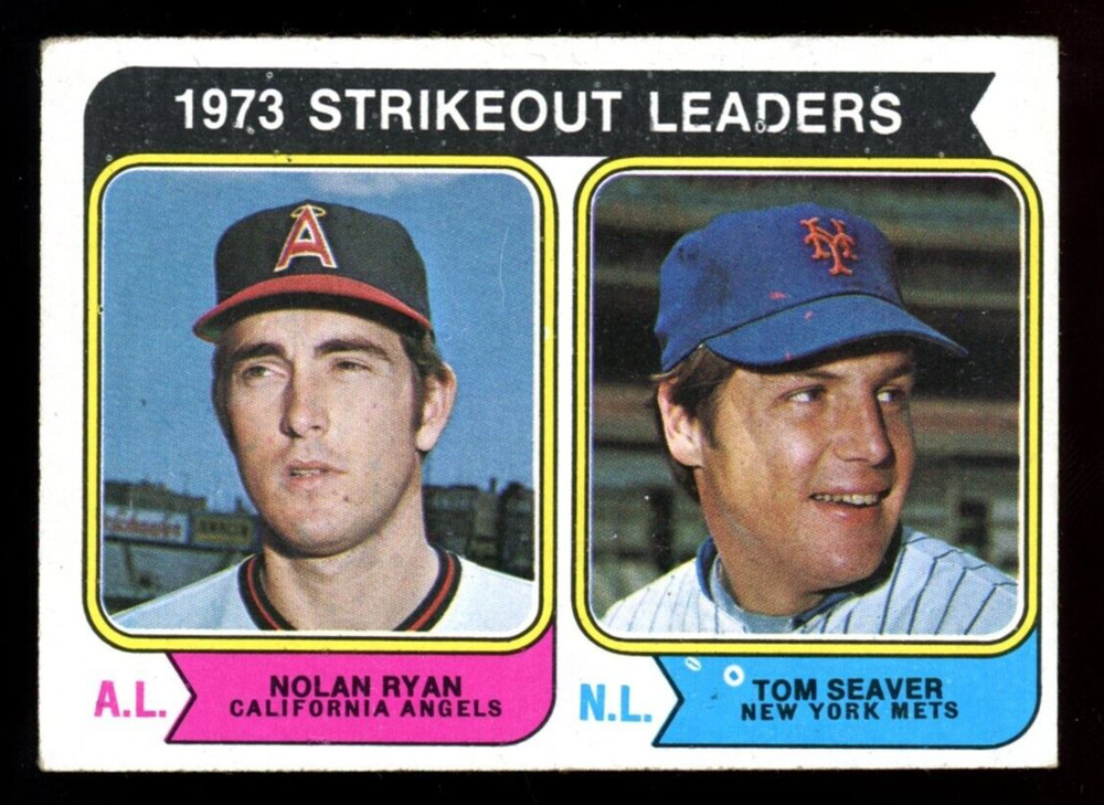 1974 TOPPS BASEBALL #207 Nolan Ryan Tom Seaver EX 1973 NL Leaders Mets Angels