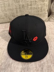 New Era 59FIFTY LA Dodgers Black Fitted Hat Red Lips Side Patch MLB Cap