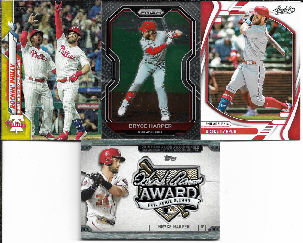 Bryce Harper 4 Card Lot with 2017 Topps Update Hank Aaron Award Relic NM