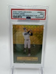 2025 Topps Archives Aaron Judge &rsquo;64 Stand Ups Foilfractor Superfractor 1/1 PSA 9