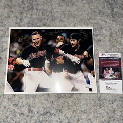 Brandon Guyer Rajai Davis Tyler Naquin Autographed Photo 8×10 2016 WS JSA COA