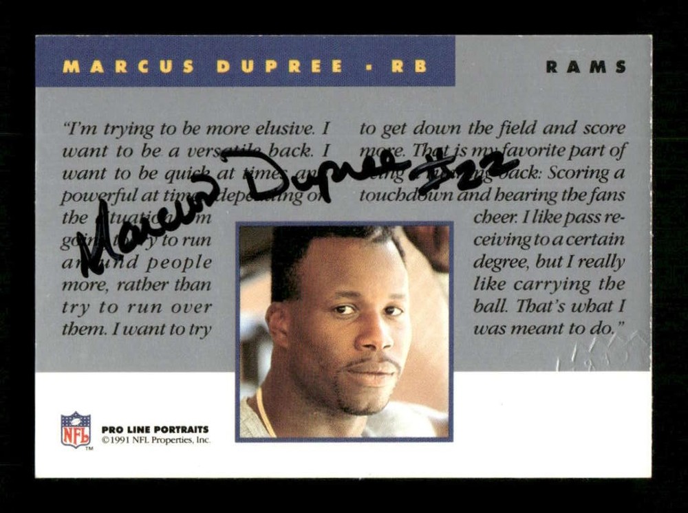 1991 Pro line Portraits certified signature Marcus Dupree autograph rare