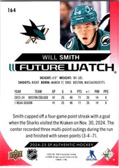 2024-25 SP Authentic WILL SMITH #164 Future Watch Limited Red San Jose Sharks