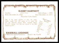 1982 Cramer Baseball Legends (Series 3) #72 Gabby Hartnett