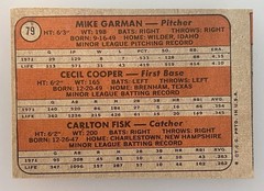1972 Topps – ‘72 Rookie Stars #79 (Carlton Fisk – Cecil Cooper – Mike Garman) 🎯