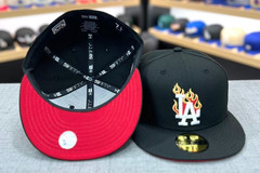 MLB New Era Los Angeles Dodgers LA Flames Patch Black Fitted Hat 59Fifty RARE