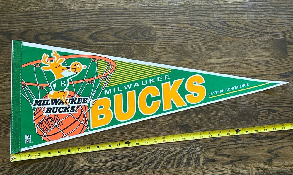 Vintage Milwaukee Bucks Throwback Retro Full Size Pennant Flag Banner NBA