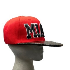 Miami Red Faux Snake Skin Flat Bill Snapback Hat City Florida Black Headlines